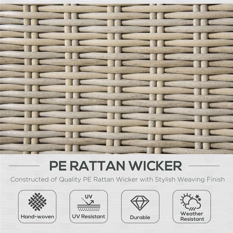 SET MOBILI DA GIARDINO 4 PEZZI IN RATTAN PE 1 DIVANO, 2 POLTRONE, 1 TAVOLINO E CUSCINI RIMOVIBILI E LAVABILI, KAKI E BEIGE