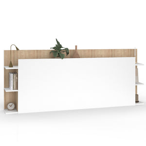 IDMarket - Cabecero CIRI para camas de 140 y 160 CM con compartimentos blancos y de madera