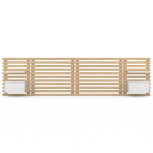 IDMarket - Cabecero de lamas AVA con mesillas colgantes 240 CM madera clara y blanco