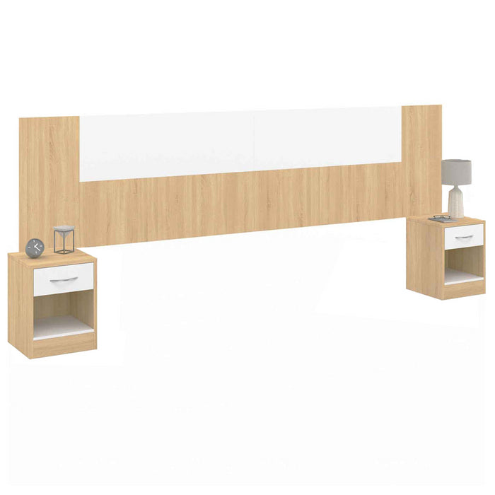 IDMarket - Cabecero SAPA para cama 140 y 160 CM con mesillas efecto madera y blanco