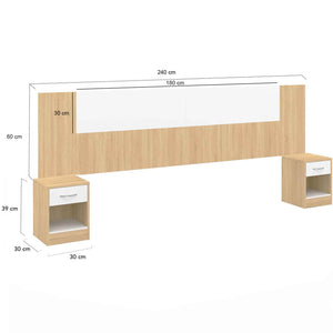 IDMarket - Cabecero SAPA para cama 140 y 160 CM con mesillas efecto madera y blanco