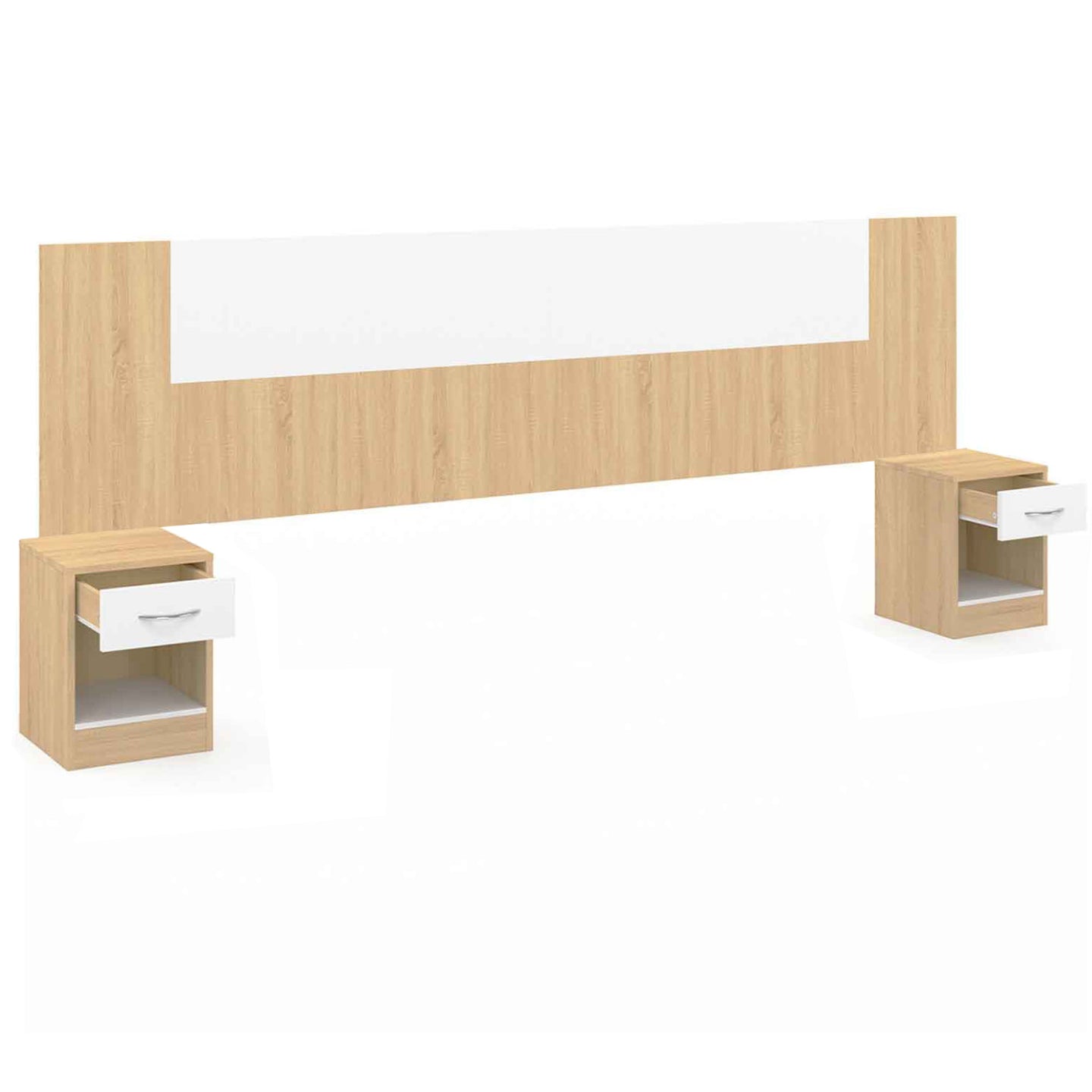 IDMarket - Cabecero SAPA para cama 140 y 160 CM con mesillas efecto madera y blanco