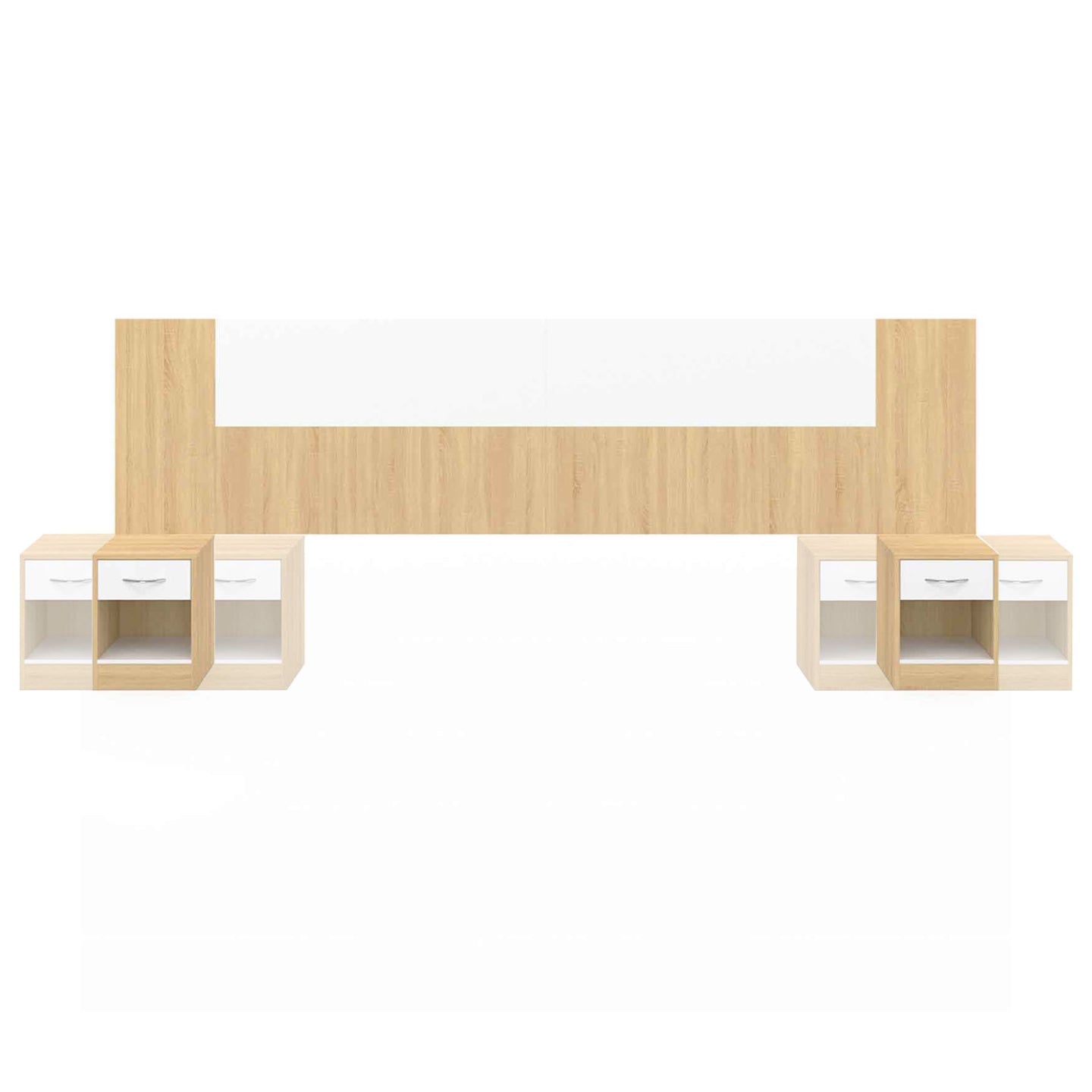 IDMarket - Cabecero SAPA para cama 140 y 160 CM con mesillas efecto madera y blanco