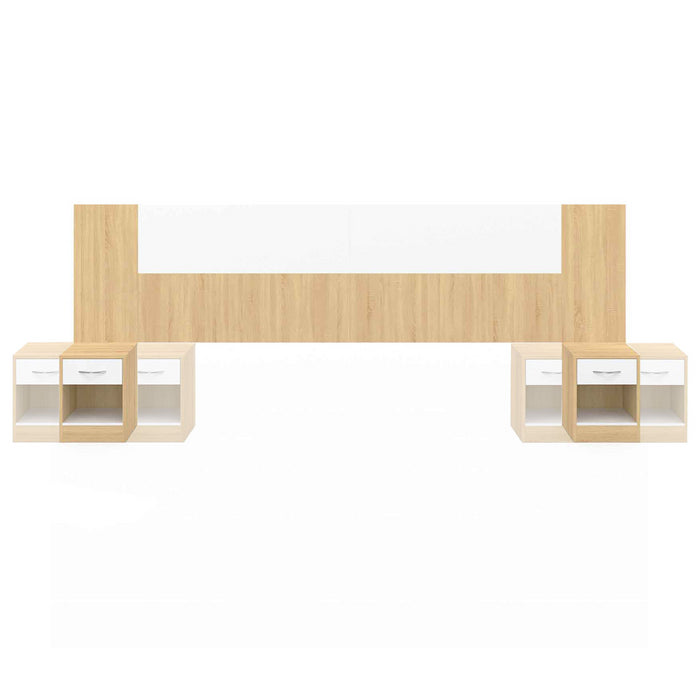 IDMarket - Cabecero SAPA para cama 140 y 160 CM con mesillas efecto madera y blanco