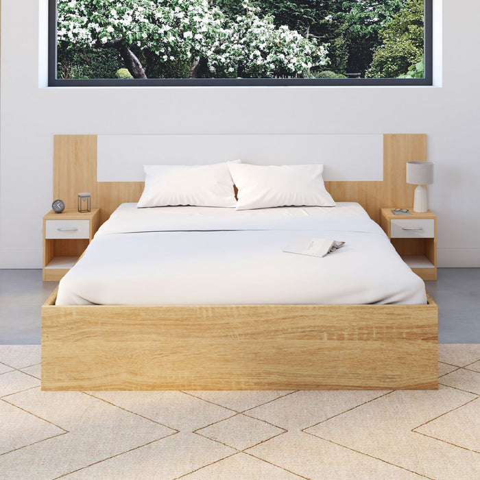 IDMarket - Cabecero SAPA para cama 140 y 160 CM con mesillas efecto madera y blanco