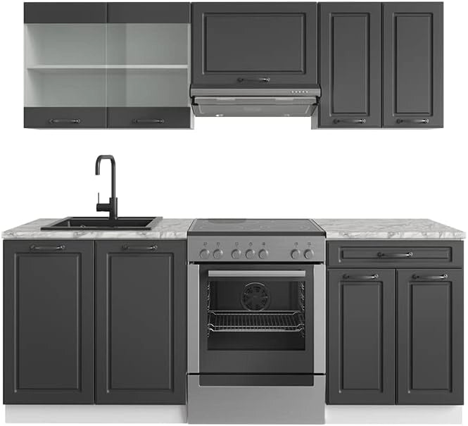 Cucina componibile R-Line, Antracite casa di campagna/bianco, 200 cm senza piano di lavoro, adatto per l'espansione individuale con moduli aggiuntivi