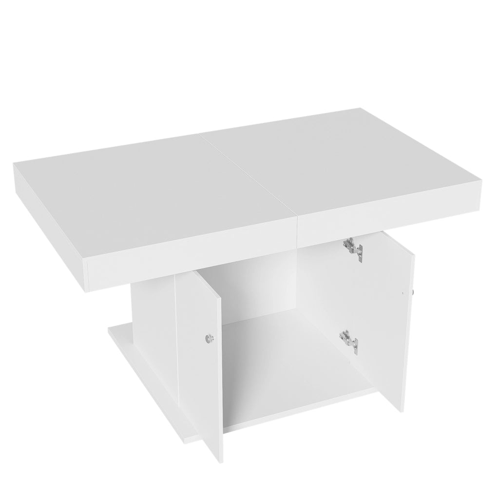 Tavolo da pranzo allungabile con contenitore, 140/180 cm, bianco, in truciolare e metallo