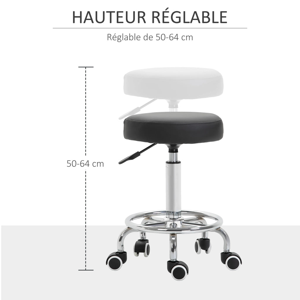 Sgabello girevole 360¡ã con rotelle ¨C Xylo ¨C altezza regolabile 50-64 cm, seduta imbottita, nero