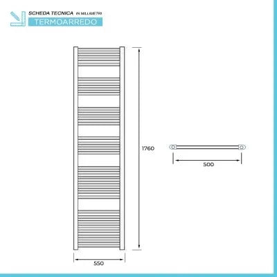 Termoarredo bagno scaldasalviette 55x180 cromo curvo interasse 50 cm