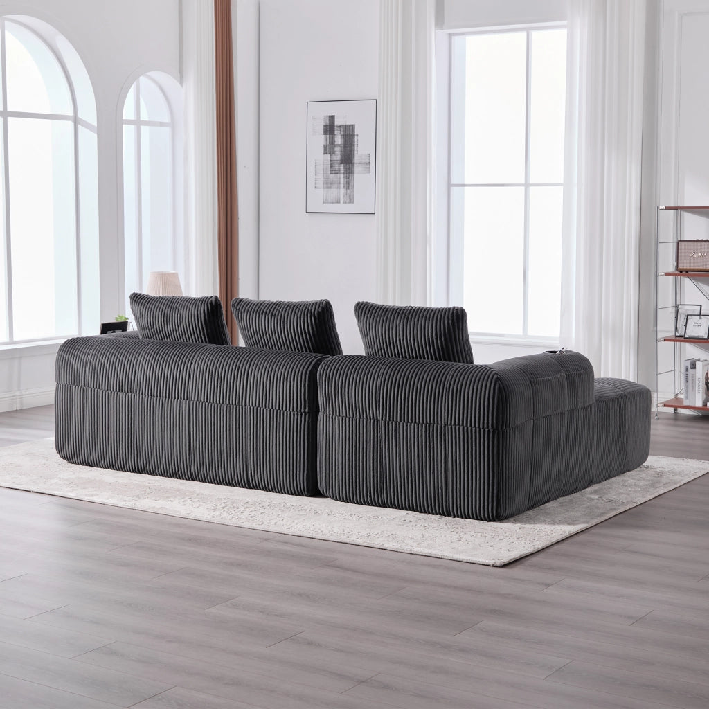 DIVANO modulare 253x158x61 cm tessuto a coste grigio scuro