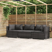Divano a 3 Posti con Cuscini in Polyrattan Grigio 317511