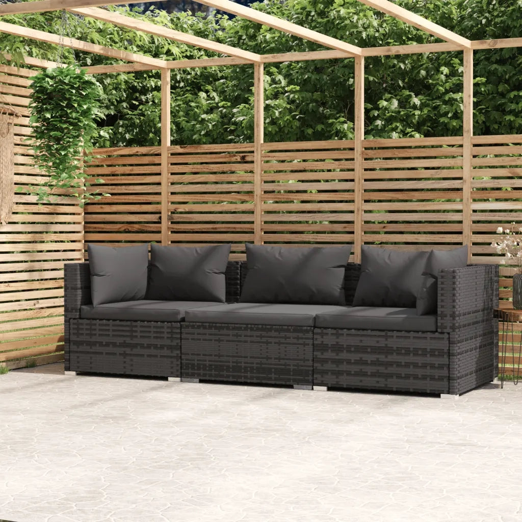 Divano a 3 Posti con Cuscini in Polyrattan Grigio 317511