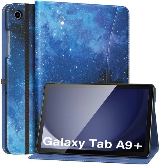Supporto per Samsung Galaxy Tab A9 Plus - Stazione di lavoro pieghevole - Blu - Pelle PU - Risveglio automatico/sospensione - Adatto per SM-X210/SM-X216/SM-X218