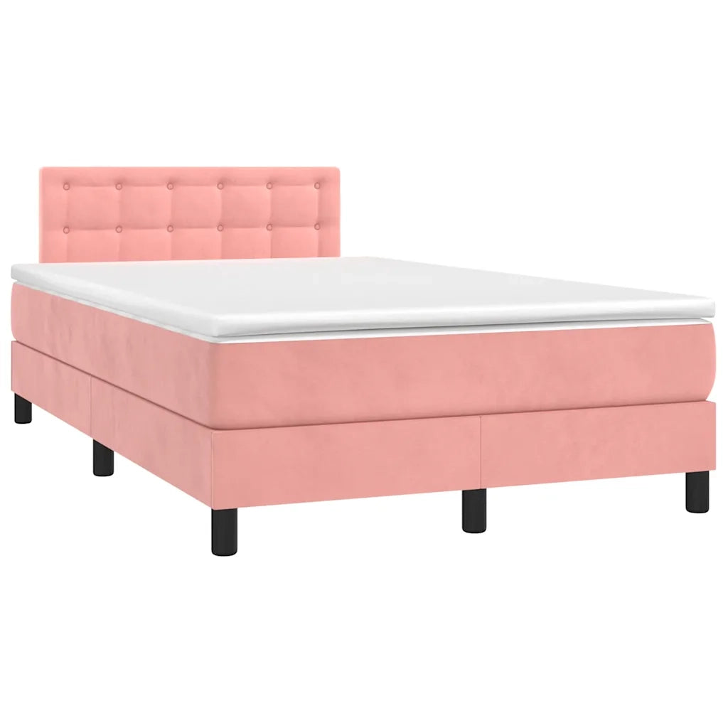 Letto a Molle con Materasso e LED Rosa 120x190 cm in Vellutocod mxl 91851