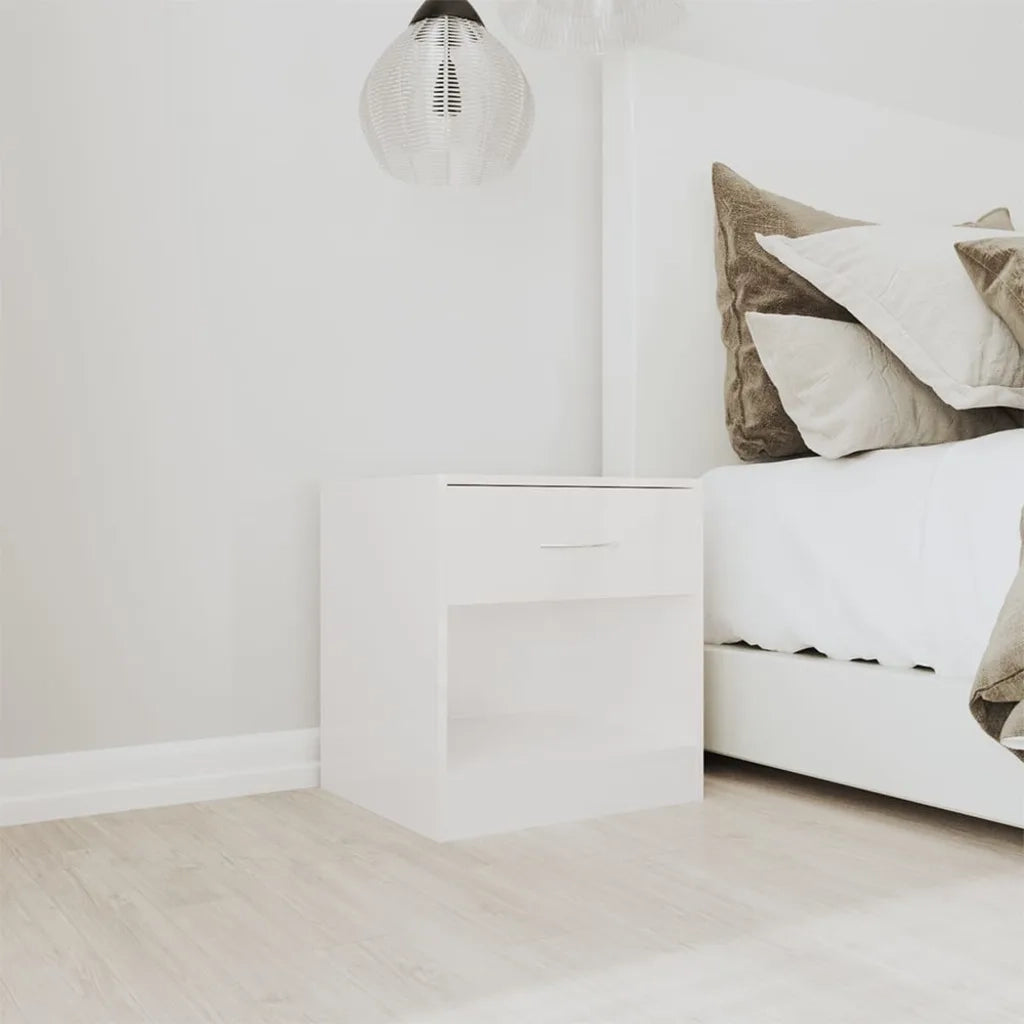 Comodini 2 pz con Cassetto-Set di 2 Tavolino da notte in Bianco Lucido