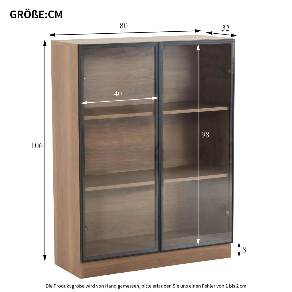 Vetrina in vetro con LED, finitura Natural Walnut, struttura in vetro e pannelli truciolari, 80 x 30 x 106 cm