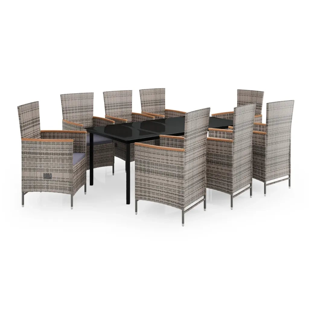 Set da Pranzo da Giardino 9 pz con Cuscini Grigio 3099436