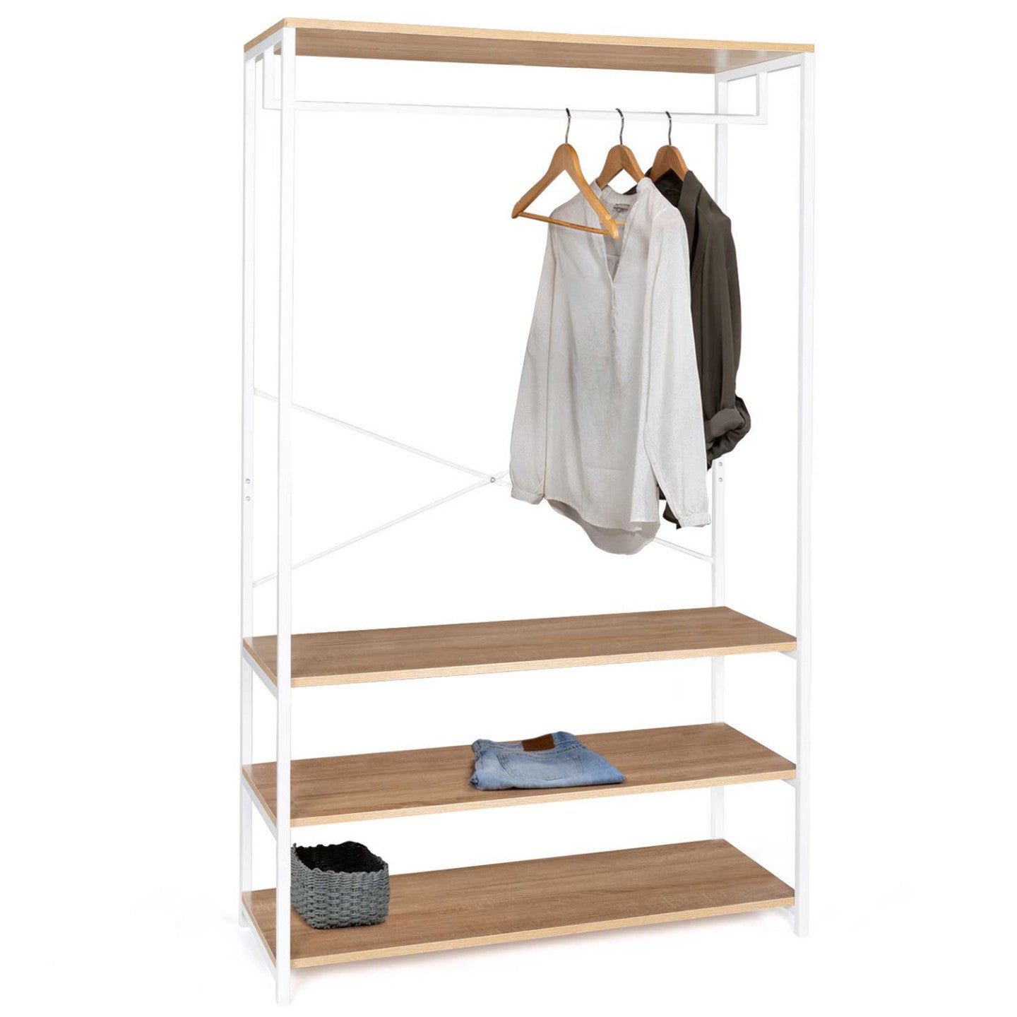 IDMarket - Cabina armadio grande L. 100 cm DETROIT design industriale legno e metallo bianco