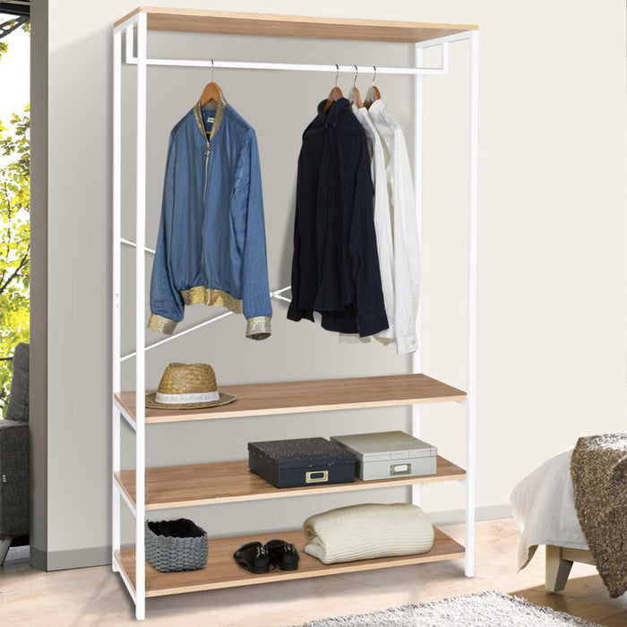 IDMarket - Cabina armadio grande L. 100 cm DETROIT design industriale legno e metallo bianco