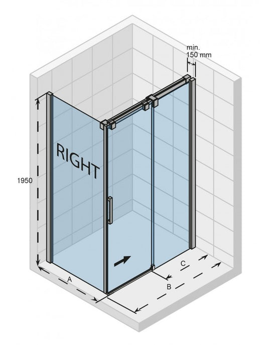 Box doccia ad angolo destro OCEAN 203 RIHO 140x90 x195cm con porta scorrevole