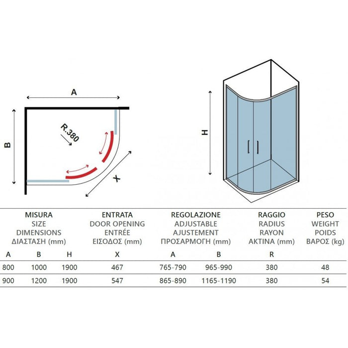 Box doccia rettangolare angolare destro FLORA 650 90x120 x190 cm