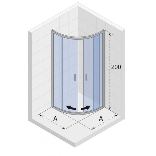 Box doccia 1/4 cerchio HAMAR 309 RIHO 90x90 x200cm con ante scorrevoli