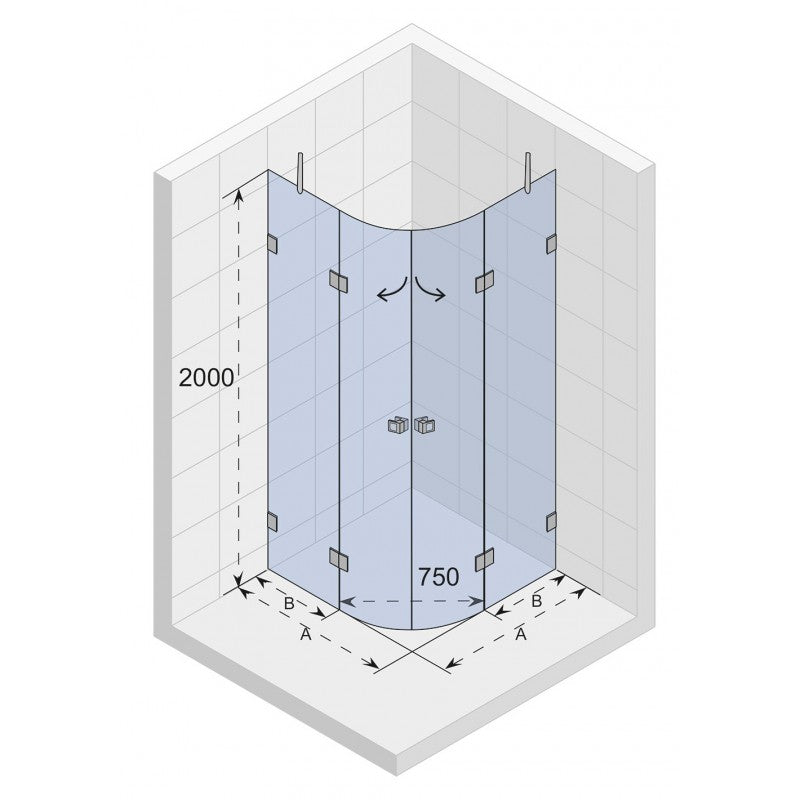 Box doccia 1/4 cerchio SCANDIC NXT 309 RIHO 120x120 x200cm con cerniera nera