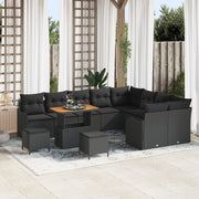 Set Divano da Giardino 12 Pezzi con Cuscini Nero Polyrattan Acacia