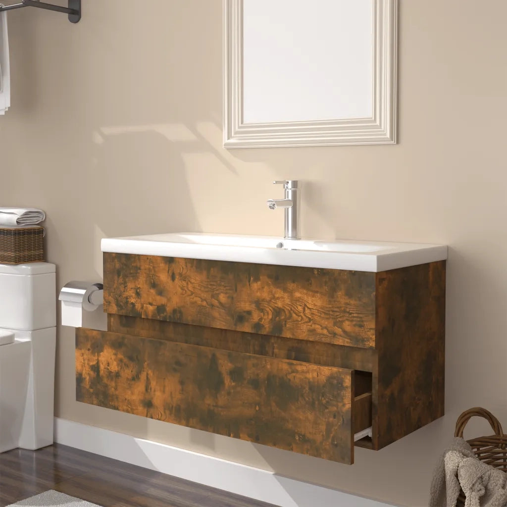 Mobile Bagno con Lavabo Integrato Rovere Fumo Legno Multistrato 3152879