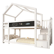 Letto a Castello 2 Posti con Scala Contenitore; Lavagna e Sponde; 90 x 200 cm; senza Materasso