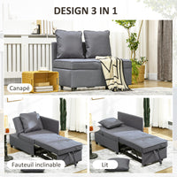 Poltrona Letto Singolo Schienale Reclinabile 98x69x65 cm Tessuto Effetto Lino Grigio Scuro