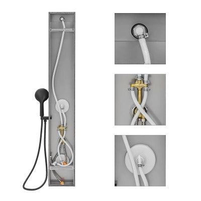 Pannello doccia in acciaio inox effetto pietra con soffione slim nero opaco