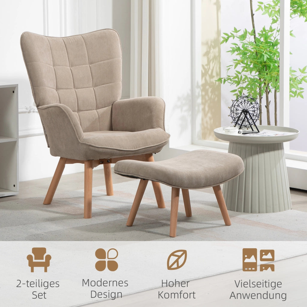 Poltrona Relax con Pouf ¨C Zephmum ¨C Tessuto Cord Marrone Chiaro