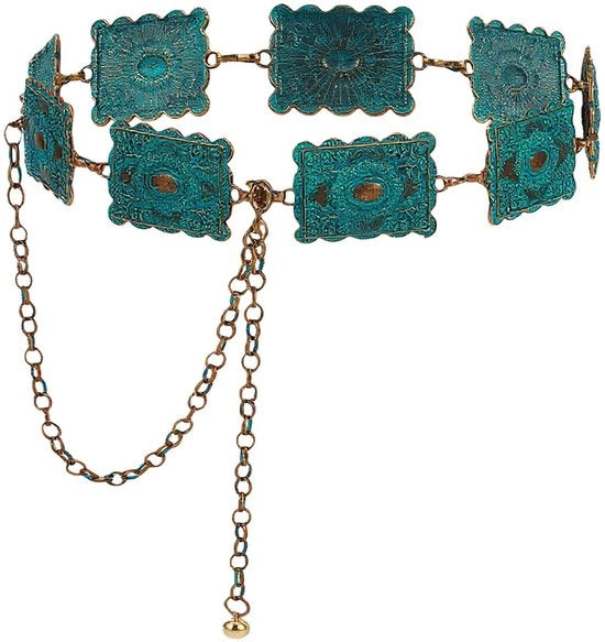 Raccordo a catena metallico - Flessibile - Raccordo a catena adattabile - Verde boho - Cintura per donna - 115 cm - Stile elegante occidentale