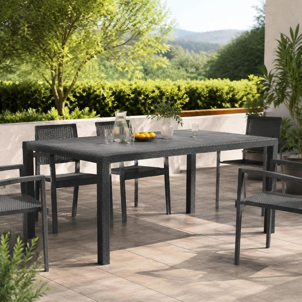 Garden Table Anthracite 220x90x72 Cm Plastic Rattan Look