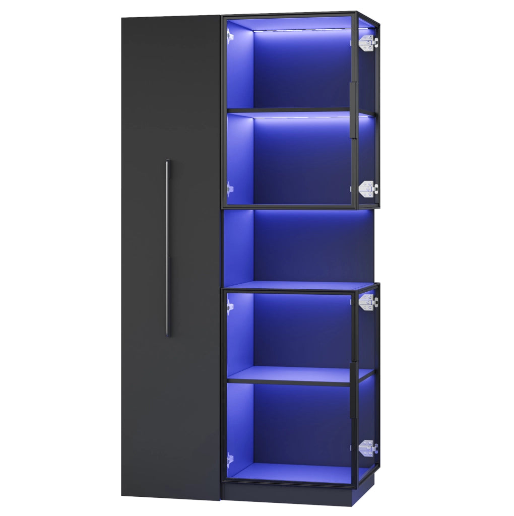 Vetrina nera con LED e ripiani estraibili 70×38×160 cm