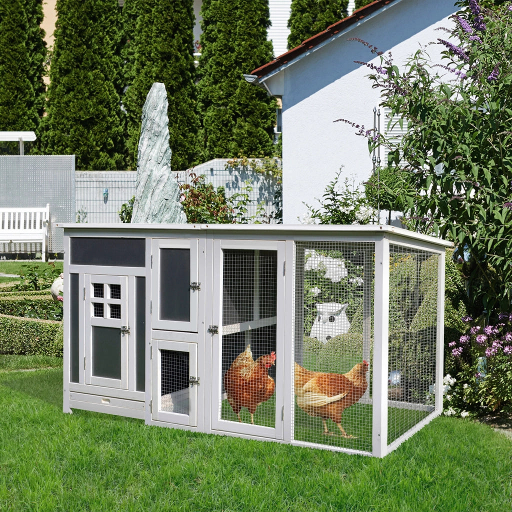 Pollame Casa per Galline in Legno con Recinto ¨C zephmum ¨C Grigio+Bianco 160x75x80 cm