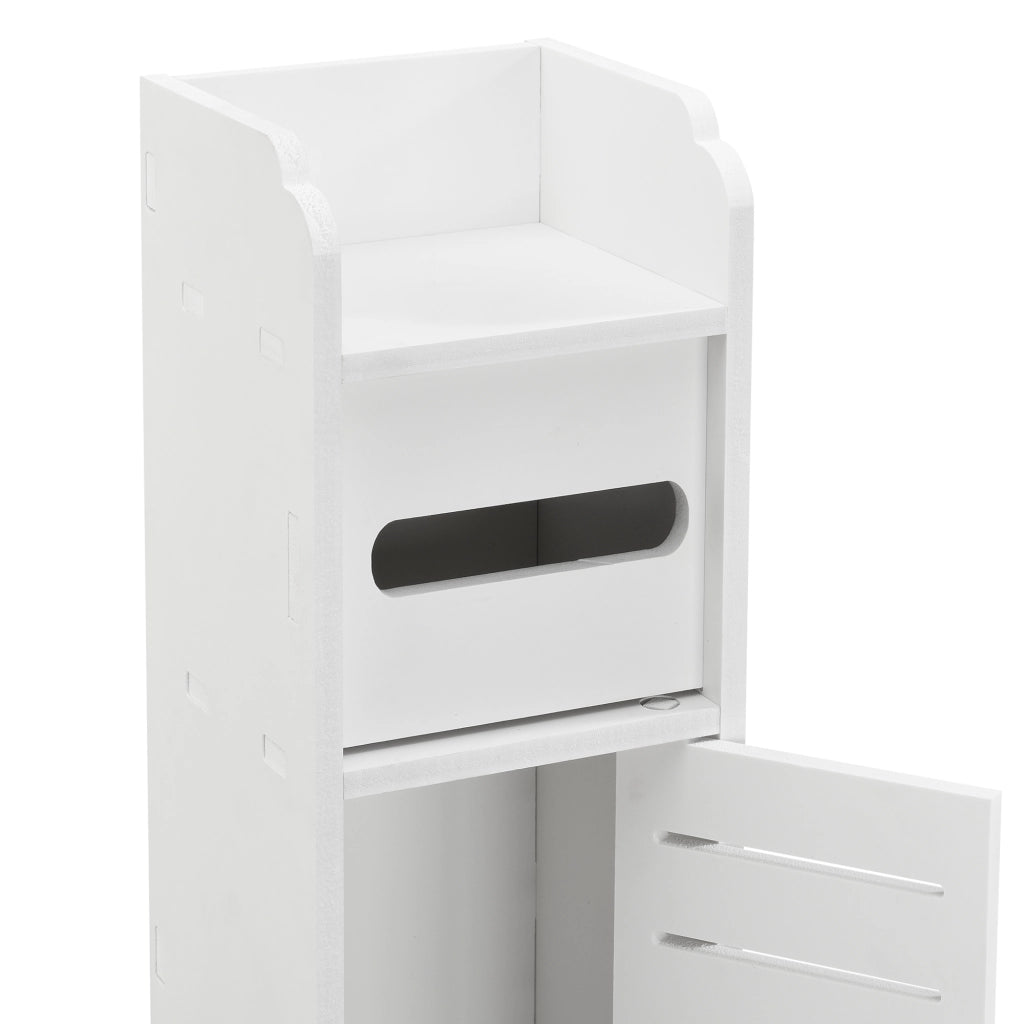 Mobiletto Contenitore Leoben da Bagno con Scomparto Porta Carta Igiencia 80 x 15 x 15 cm - Bianco [en.casa]