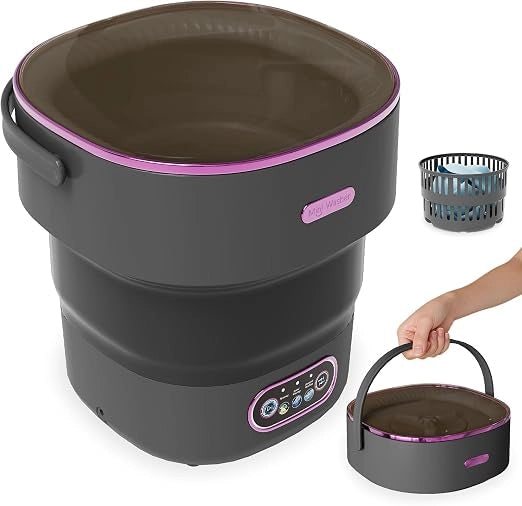 Mini lavatrice portatile pieghevole da 13 litri; nera/viola [Classe energetica A]