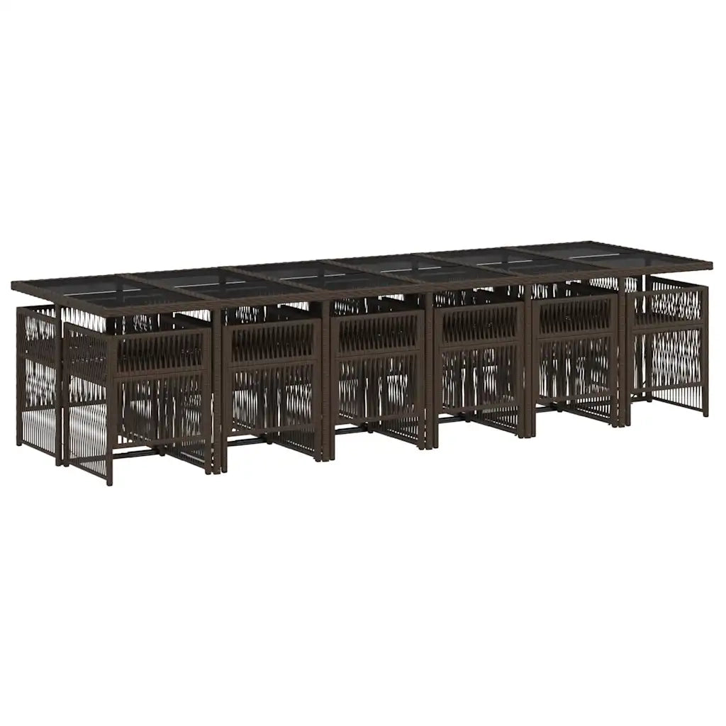 Set da Pranzo da Giardino 13pz con Cuscini Marrone Polyrattan 3210945