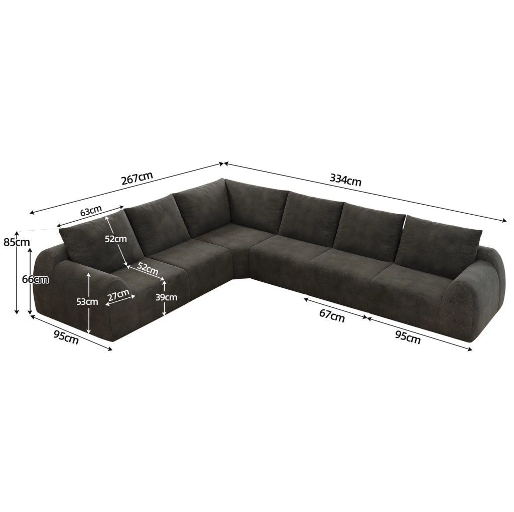 Divano in tessuto ciniglia grigio scuro 334 × 267 × 85 cm