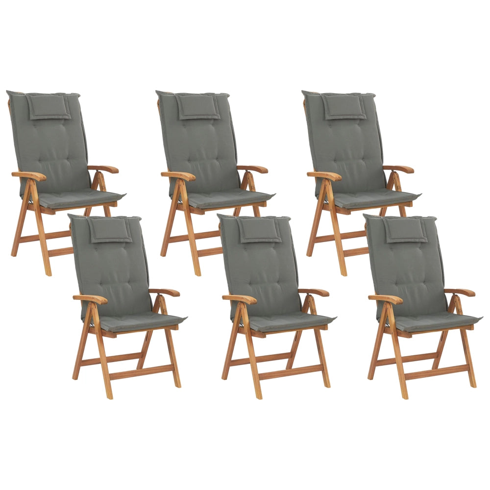 Set di 6 sedie da giardino in legno di acacia chiaro con cuscini grigio grafite pieghevole in stile rustico resistente ai raggi UV