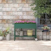 Fioriera da Esterno con Mensola Inferiore Portautensili, in Metallo, 109x44x80 cm, Verde