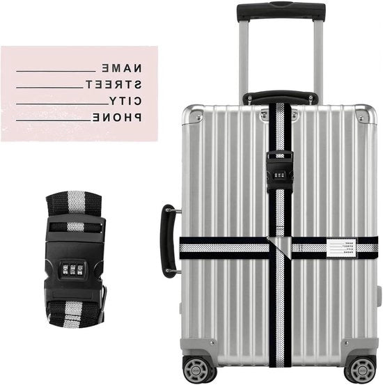 Cinturone di trasporto con chiusura a code - Accessorio di viaggio versatile - Proteggi il tuo bagaglio con codice di chiusura - Nero e grigio - Cinturone per proteggere il tuo bagaglio con chiusura a code