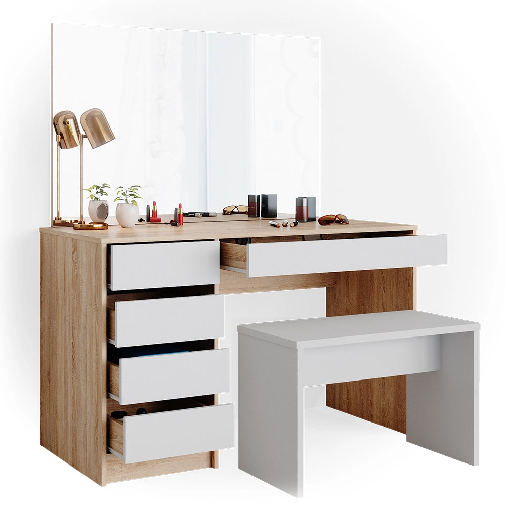 Vicco Tavolo da toeletta Bianco/Sonoma 120 cm con panca