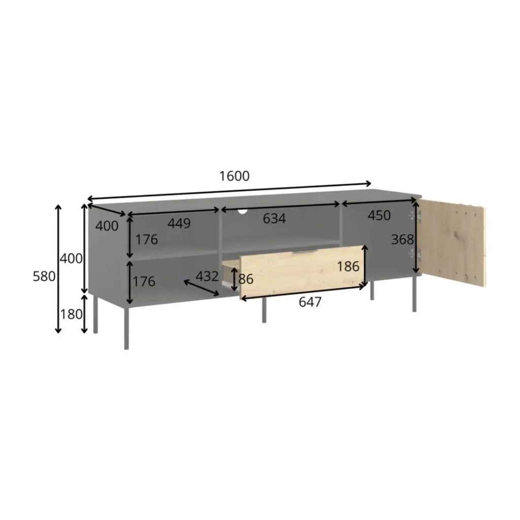 Mobile TV design IZO – Nero onice & Rovere chiaro – 160x58x40 cm