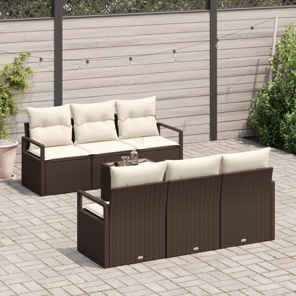 Set di Divani da Giardino  7 Pezzi con Cuscini Marrone Rattan Polimerico