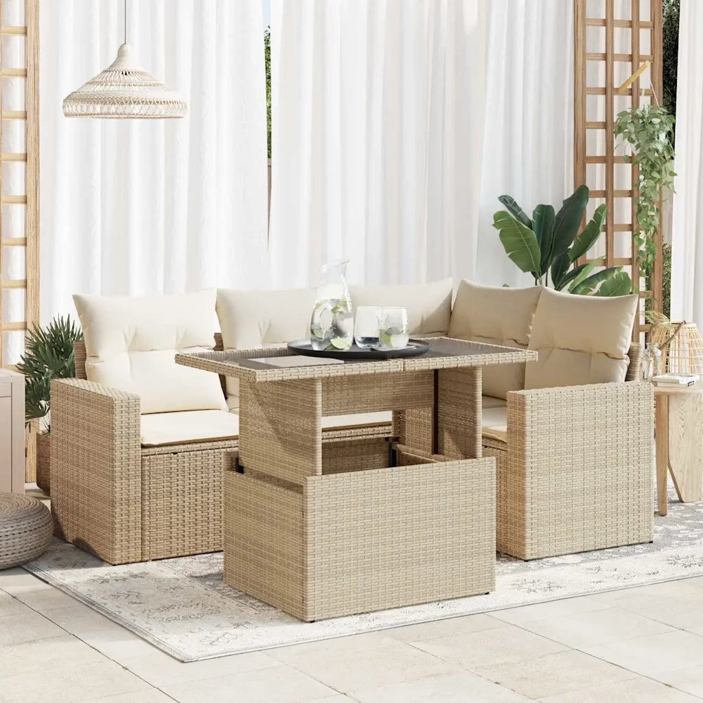 Set Divano da Giardino 5 pz con Cuscini Beige in Polyrattan 3326309