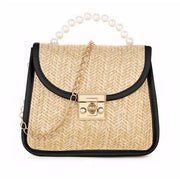Tas da donna con stoffa, stile boho, con catena, per viaggiare, per la spiaggia, per la luna di miele (nero)