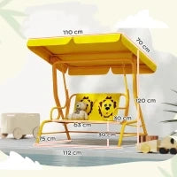 Dondolo per Bambini da Esterno a 2 Posti con Tettuccio Regolabile e Cinture di Sicurezza, 112x75x120 cm, Giallo